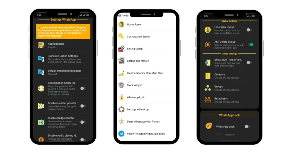 screen shorts of whatsapp gold app